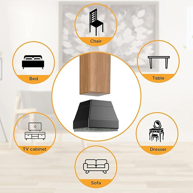 Square Chair Leg Protectors for Hardwood Floors,16 Pcs Silicone Felt Furniture Legs Caps to Prevent Floor from Scratches and Reduce Noise, Easy to Move,（Fit: 2.25" -2.75" Black）.