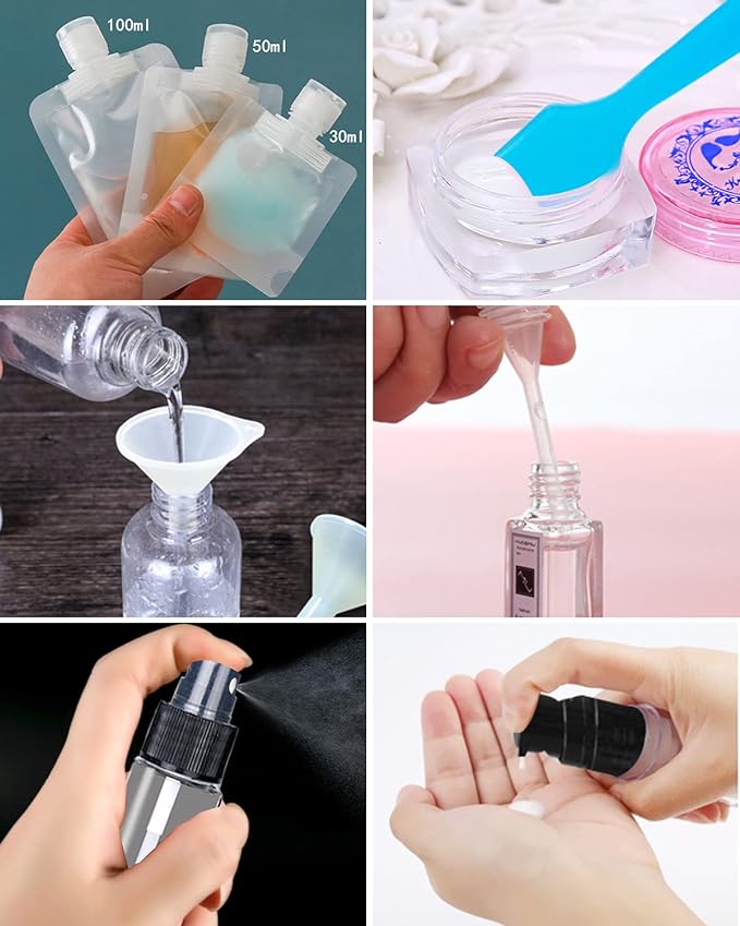 17 Pack Travel Pouches for Toiletries,TSA Approved,Portable Containers,Stand Up Pouch,Refillable Travel Accessories for Shampoo Conditioner Lotion Soap Liquids (A-17pcs)