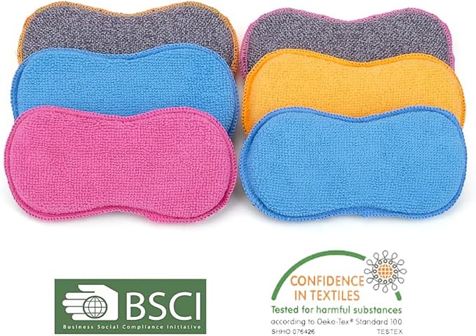 UPSTAR Dish Sponges Kitchen, Microfiber Cleaning Scrubber for Dishwashing, Sink, Basin and Multi-Pupose, Non-Scratch Pack of 6