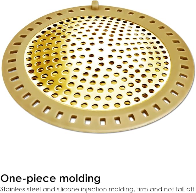 2PCS Hair Catcher Shower Drain/Strainer/Cover/Filter/Trap, Bathtub Drain Cover Hair Catcher, Hair Stopper for Bathroom Sink/Floor Drain, Stainless Steel and Silicone Drain Strainer, Gold