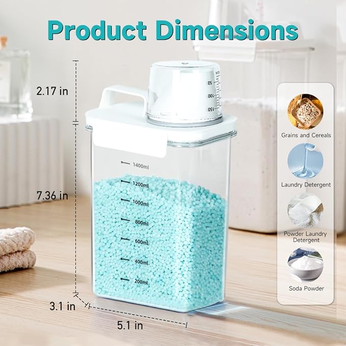 Tokokimo Laundry Detergent Dispenser - Powder Container & Scent Booster Beads Dispenser for Laundry Room Organization