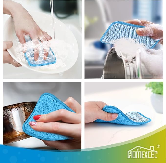 HOMEXCEL 12 Pack Scrub & Wipe Cloths, Scrub Sponges with Non-Scratch Wire Dishwashing Rag for Kitchen, All-Purpose Cloth for Dishes, Pots, Pans, Non-Stick Cookware, Countertops (Blue)