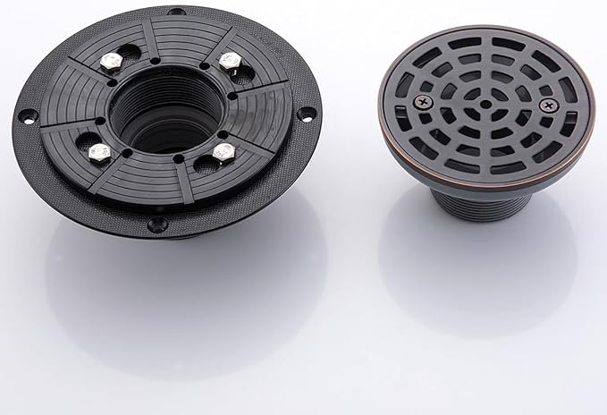 RANDOM Round Shower Drain SUS304 Stainless Steel Oil Rubbed Bronze Shower Drain 4 inch with Adjustable PVC Base Flange,Shower Floor Drain with Removable Cover Grid Grate