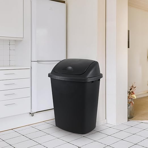 10 Gallon / 40 L Swing Lid Kitchen Trash Can, 4-Pack, Office, College, Classroom Garbage Bins, Plastic Waste Basket, Black