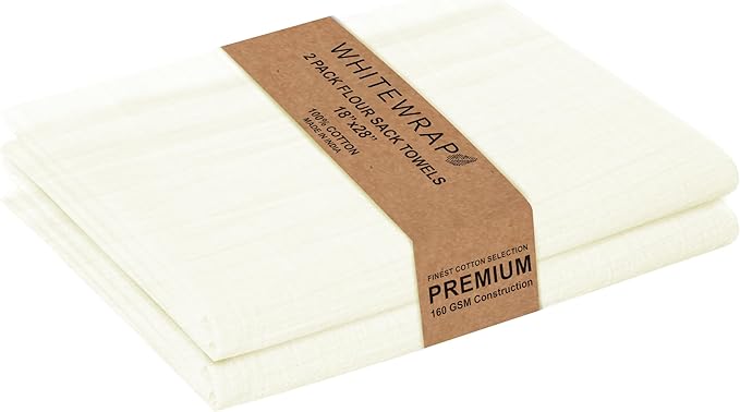 WHITEWRAP Flour Sack Towels| Tea Towel for Crafts| Kitchen Dish Cotton Blank Towel for Embroidery|Baking Bread Proofing Linen Cover| Thick Absorbent Quick Dry| 2 Pack 18"x28" Natural