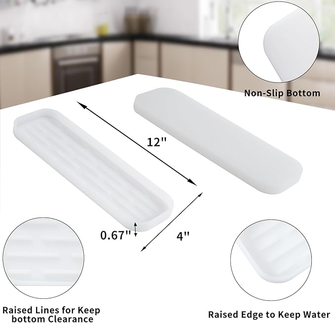 Silicone Kitchen Sink Organizer Tray for Multiple Usage,Easy Clean Sponges Holder for Kitchen Bathroom Counter or Sink,Dish Soap Dispenser,Scrubber,Bottle,Cup Translucent 12" x 4”