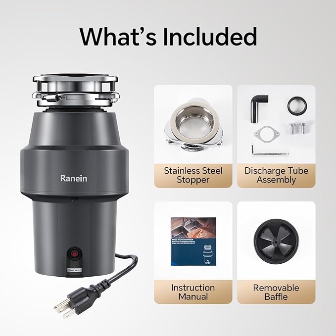 Upgraded 1/2 HP Garbage Disposal with Power Cord, Quiet & Powerful Stainless Steel Grinding System, Continuous Feed Kitchen Sink Waste Disposer – DeepCut Series