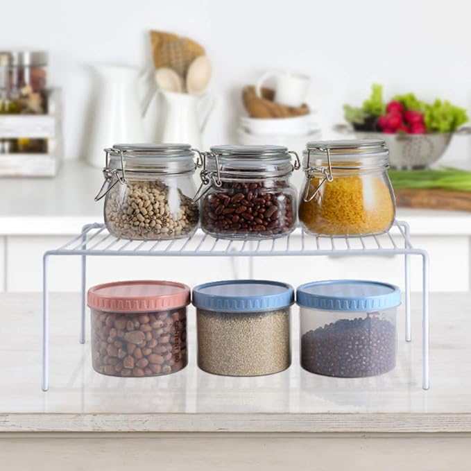 iPEGTOP Large (15.7 x 9.4 Inch) Kitchen Freezer Cabinet Storage Shelf, Set of 4 Rustproof Metal Wire Shelves Spice Shelf Rack Cupboard Organizer for Fridge Pantries Countertops Utensils, White