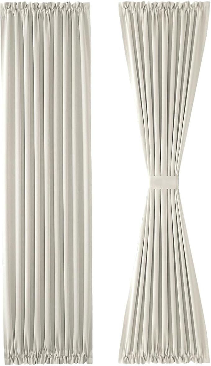 DWCN French Door Curtains – Rod Pocket Thermal Curtain for Doors with Glass Window, Kitchen and Patio Doors for Privacy, 36 X 72 Inches Long, 1 Curtain Panel with Tieback,Ivory