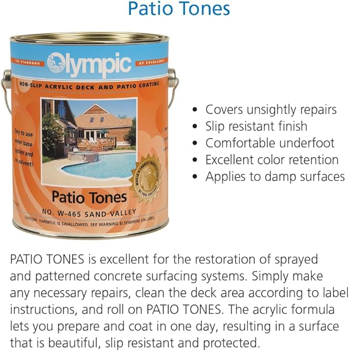 Olympic Patio Tones - Mystic Gray - 1 Gallon - Non-slip acrylic deck and patio coating, concrete restorer.