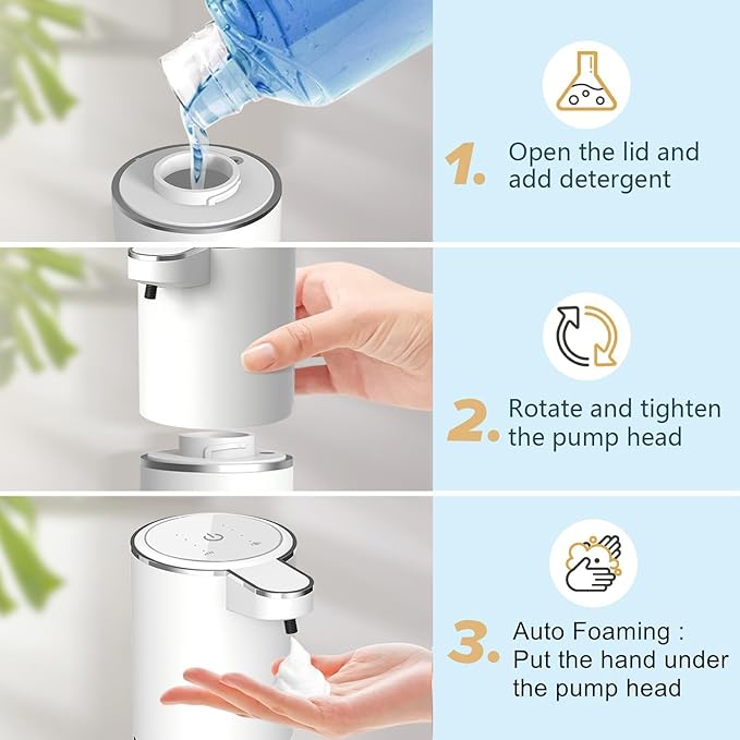 Automatic Foaming Soap Dispenser - Hand Free Pump Touchless Soap Dispenser Electric Dispenser with 380ml, USB Rechargeable 4levels Adjustable Dispenser for Bathroom Kitchen