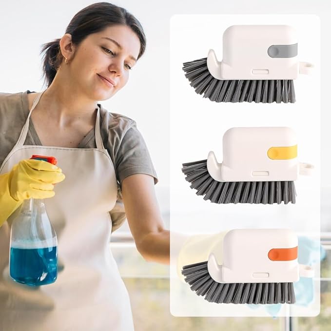 3-in-1 Window Cleaning Brush, 2025 New Magic Window Groove Cleaning Brush Set - Hand-Held Track Cleaner Tool for Sliding Doors, Window Sills, Tile Grout, Shutters, Deep Scrub Brush for Home (Grey)