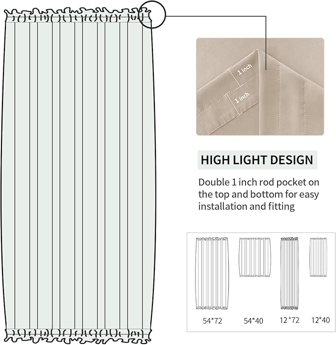 DWCN French Door Curtains – Rod Pocket Thermal Blackout Curtain for Doors with Glass Window, Kitchen and Patio Doors for Privacy, 12 X 72 Inches Long, 1 Curtain Panel with Tieback, Beige