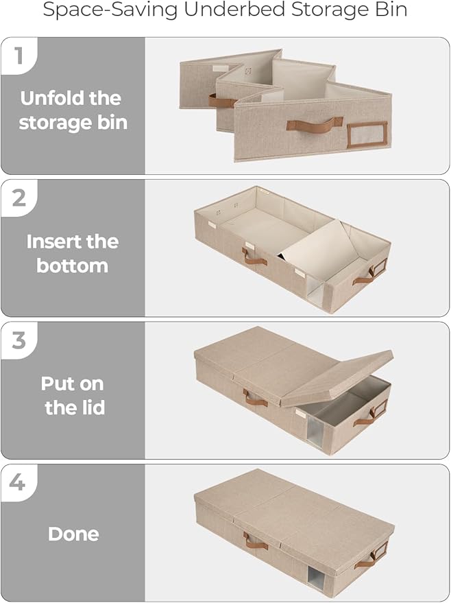 StorageWorks 2-Pack Large Under Bed Storage Bins with Lids, Underbed Storage Containers with Handles and Label Holder, Closet Organizer for Clothes, Blankets, Sweater