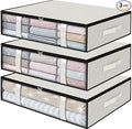 StorageRight Under Bed Storage Bins, 3-Pack 40L Foldable Fabric Storage Bags with Transparent Window, Breathable Organizer for Clothes/Blanket/Comforter/Quilt, White
