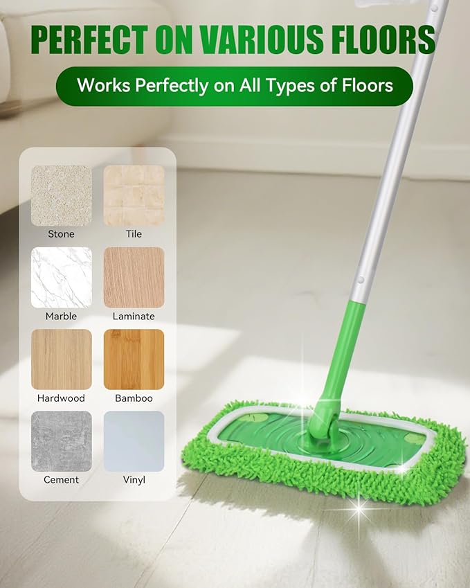 Reusable Microfiber Mop Pads Compatible with Swiffer Sweep & Mop Deluxe and Swiffer Sweeper, Dry Sweeping Cloths & Wet Mopping Cloths, Washable Wet Pads Refill for Hardwood Floor Cleaning, 2 Pack