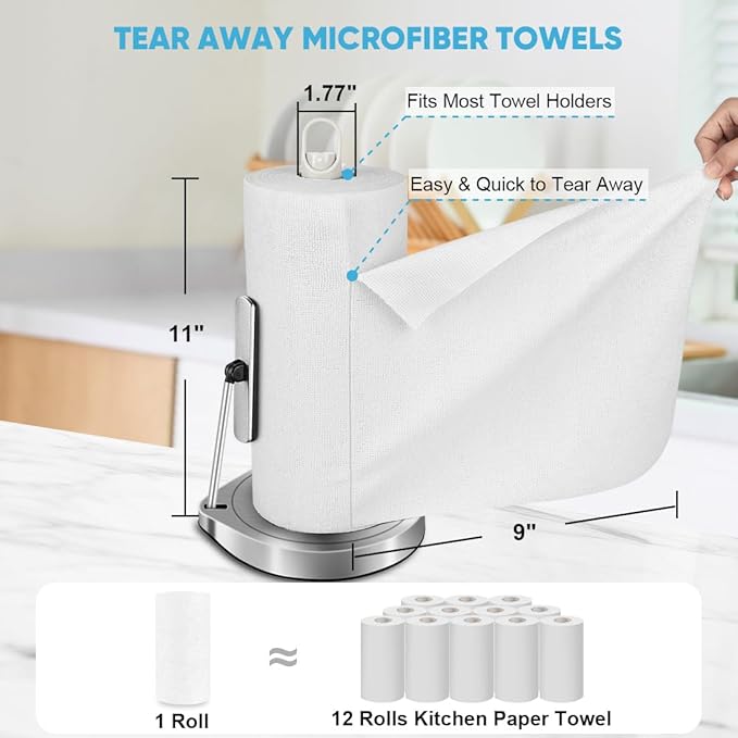 AIDEA Microfiber Cleaning Cloth White, Shop Rags 330 Sheets(6 Roll), Towels for Cars, Tear Away Reusable Paper Towels, Kitchen Towels Cleaning Rags for Automotive, Mechanic, Workshops, House, 11×9"