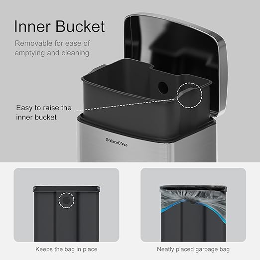 30 Liter/8 Gallon Step Trash Can with Inner Liner,Large Step Trash Bin with Silent Close Lid,Fingerprint Resistant Finish(Brushed Gray)