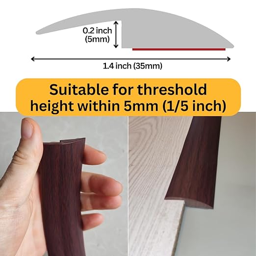 1/5 inch Height Floor Transition Strip, Self Adhesive Carpet Wood Tile Vinyl Flooring Laminate Transition Cover Edge Trim Gap Doorway Threshold for Uneven Floors (40 inches, Red Wine)