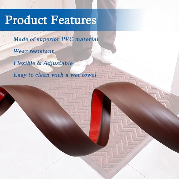 Floor Transition Strip Self Adhesive Carpet & Flooring Transitions Edging Trim Strip PVC Threshold Transitions Suitable for Threshold Height Less Than 5mm (20Ft, Black Walnut)