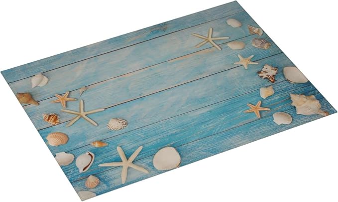 Seashells Starfish On Blue Wood Absorbent Microfiber Xl Dish Drying Mat For Kitchen Countertop Extra Large Reversible Drainer Rack Pad 18 X 24 Inch