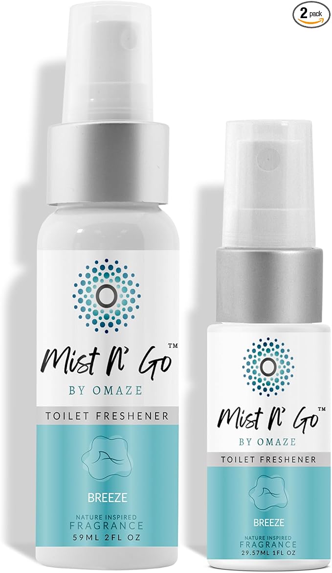 Mist N' Go by Omaze Travel Odor Eliminator - Toilet Spray for Bathroom Air Freshener - Daily Pack (2oz x1 + 1oz x1)