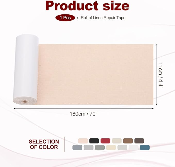 PATIKIL 70x4.4 Inch Linen Repair Tape, Repair Fabric Patch Self Adhesive Couch Patch Line Repair Patch for Furniture Sofa Car Seats Office Chairs, Light Beige
