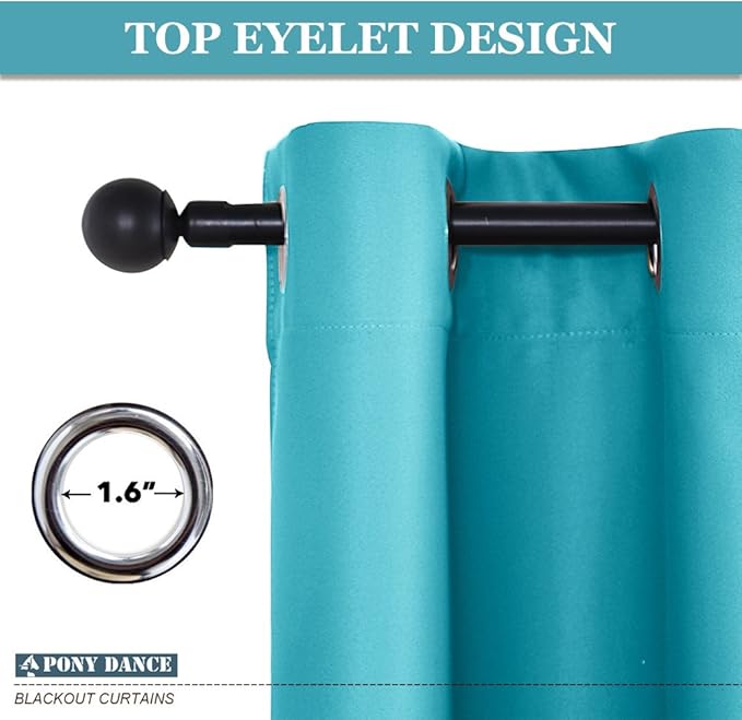 PONY DANCE Bathroom Window Valances - (42 by 36 inches, Blue Mist, 2 Panels) Room Darkening Tier Curtains Short Panels Drapes for Small Half Window Decoration in Kitchen