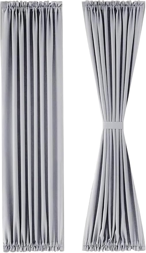 DWCN French Door Curtains – Rod Pocket Thermal Blackout Curtain for Doors with Glass Window, Kitchen and Patio Doors for Privacy, 25 X 80 Inches Long, 1 Curtain Panel with Tieback, Silver Grey