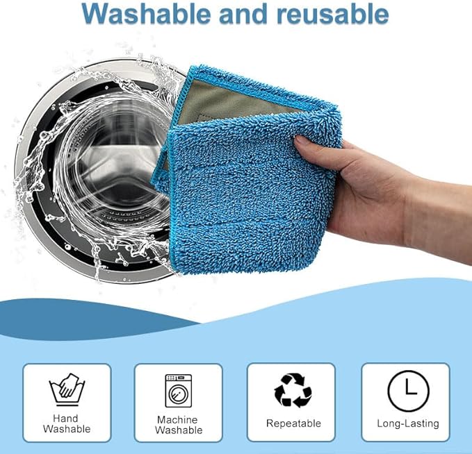 6 Pack Replacement Mop Refills Compatible with Rejuvenate Click N Clean Multi-Surface Spray Mop System,Washable Mop Heads Pads for Wet Dey Use