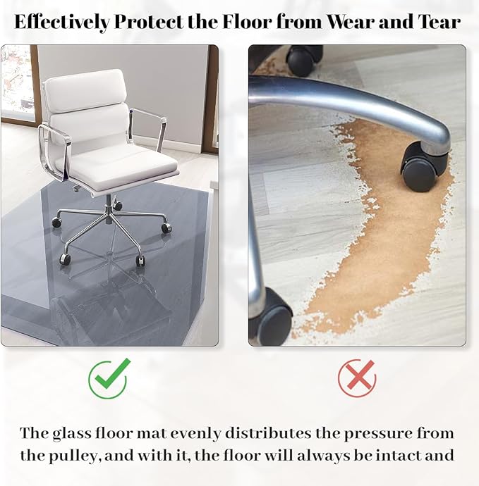 Tempered Glass Floor Mat for Office Chair, 36" x 46" Heavy Duty Hard Office Chair Mat, for Carpeted or Hard Floor, with 4 Anti-Slip Pads, Grey