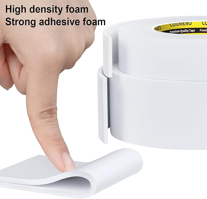 2 Pack Single-Sided Adhesive White Foam Tape, Single-Sided Sealing Strip Foam Pad Sponge Tape Window Weatherproof, Self-Adhesive Insulation Sealing Tape (White) 2inX16.4FT