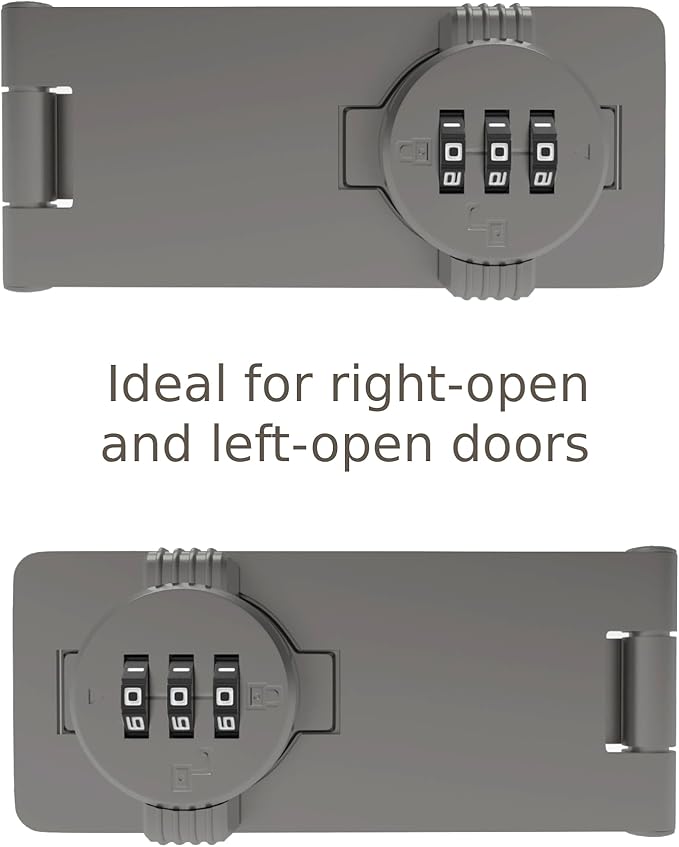 Keyless Combination Lock – 3-Digit Combination Lock for Cabinet Doors – Twist Knob Hasp Latch Lock with Password Code – Zinc Alloy Cabinet Door Latch for Kitchen Drawers, Cabinets, Cupboard (Grey)
