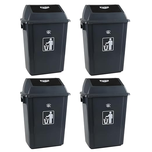 4-Pack Rectangular Waste Container with Swing Lid, 15 Gallon Commercial Trash Can, Gray