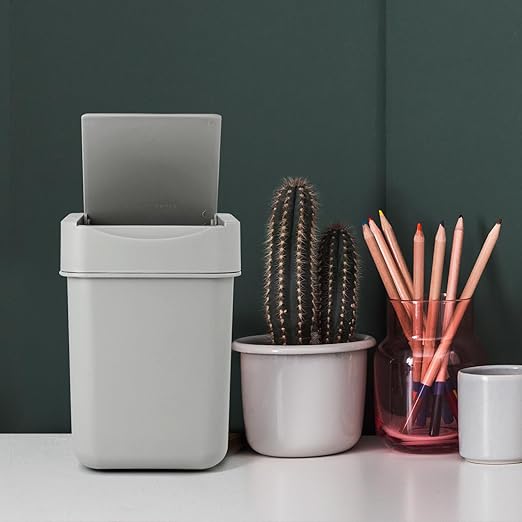 carrotez Mini Trash Can, Countertop Trash Can 2 Liter/ 0.5 Gallon, Mini Wastebasket, Garbage Container Bin for Coffee Area, Bathroom, Kitchen, Office, Tabletop- Grey