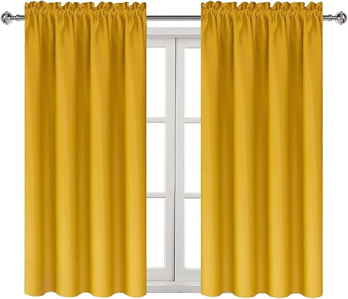 DWCN Yellow Room Darkening Blackout Curtains - Thermal Insulated Privacy Energy Saving Window Curtain Drapes 38 x 54 inch Length, Set of 2 Bedroom Living Room Curtains