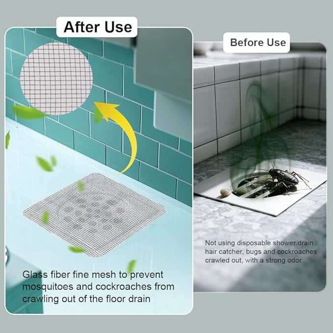 80PCS 4"x4" Disposable Hair Drain Stickers, Anti-Blocking Filter Screen Self-Adhesive Mesh Drain Covers for Bathroom, Bathtub, Sink, Kitchen, Laundry Room, Shower
