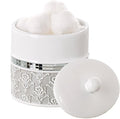 Creative Scents Mirror Damask Qtip Holder - Decorative Qtip Holder Canister Jar, Durable Cotton Swab Ball Holder/Container - Bathroom Vanity Accessories (Gray & White)