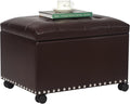 Joveco Leather Storage Ottoman with 360° Caster Wheels 24" Foot Rest Bench Rectangle Ottomans Stool for Living Room Bedroom (Brown, Wheels)
