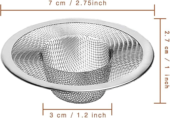 Heavy Duty Stainless Steel Slop Basket Filter Trap Mesh Metal Sink Strainer Perfect for Kitchen Sink/Bathroom Bathtub Wash Basin Floor Drain Balcony Drain Hole Utility (2.75" 100pcs)