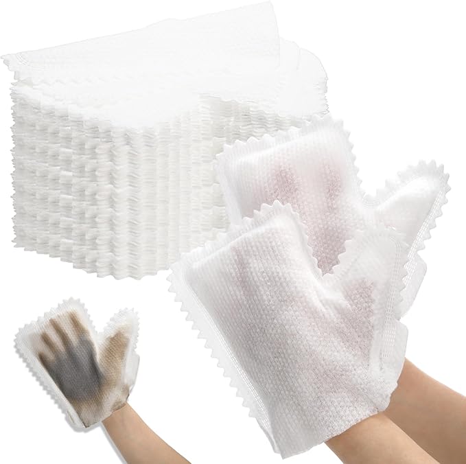 100 Pcs White Microfiber Dusting Gloves, Disposable Artisan Dust Cloth Remove Mitt, Dual-Sided Dust Wipes Feather Dusters for Indoor Plants Furniture, House Cleaning Pet Hair, Electronic Device