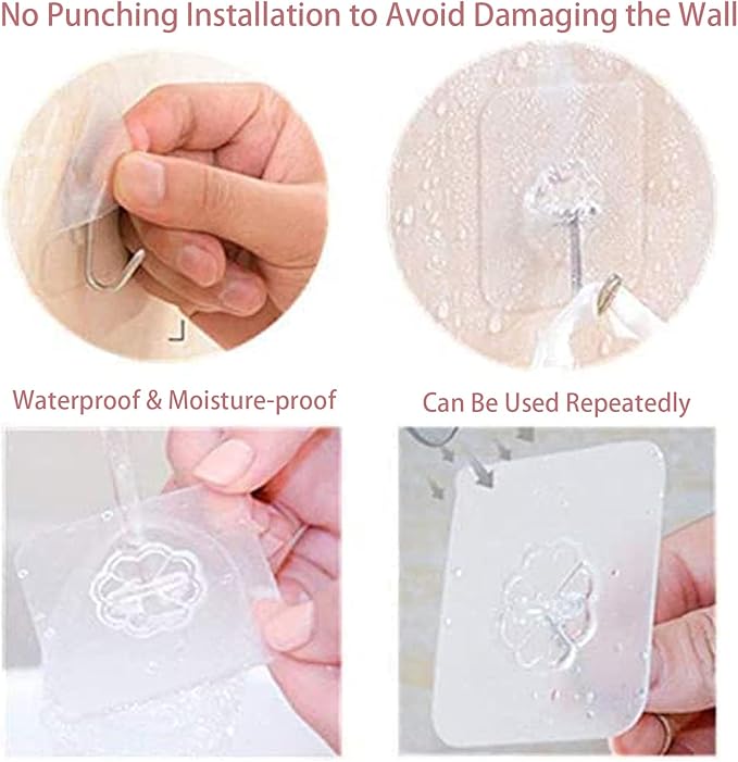 DDMY 24 Packs Hooks for Hanging 50lb Wall Hooks Transparent Reusable Waterproof Adhesive Hook for Kitchen Curtain, Towel Hook for Bathrooms, Heavy Duty Self Coat Hook for Walls No Damage