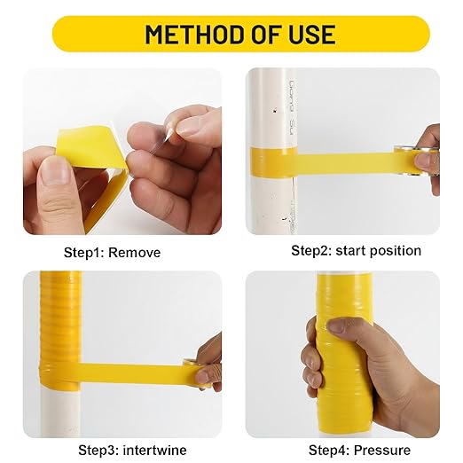 Self Fusing Silicone Tape 4 Rolls 1 in x 10' Yellow Waterproof Rescue Tape Rubber Leak Silicone Self-amalgamating Tape for Plumbing, Sealing Pipes, Hose Repair, Outdoor Coax and Tool Fixation