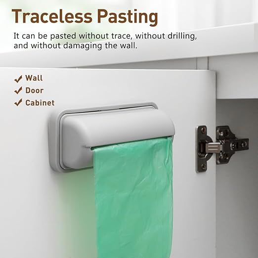 Cabilock 3Pcs Wall-Mounted Trash Bag Storage Box Adhesive Garbage Bag Containers with Easy for Kitchen and Bathroom Organization