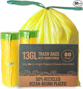 13 Gallon Trash Bags with Drawstrings, 80 Bags Made from 50% Recycled Plastic, Leakproof and Tear-Resistant, Tall Kitchen Garbage Bags for Home and Office