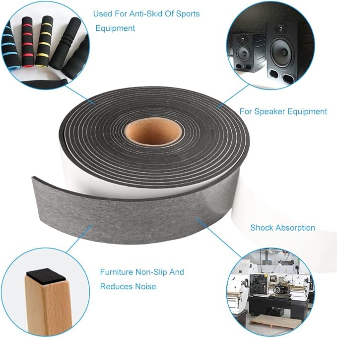 High Density Foam Tape,2 Inch Wide x 1/8 Inch Thick Door Insulation Tape,Adhesive Weather Stripping for Doors Window,Foam Seal Proofing Tape,33 Feet Long