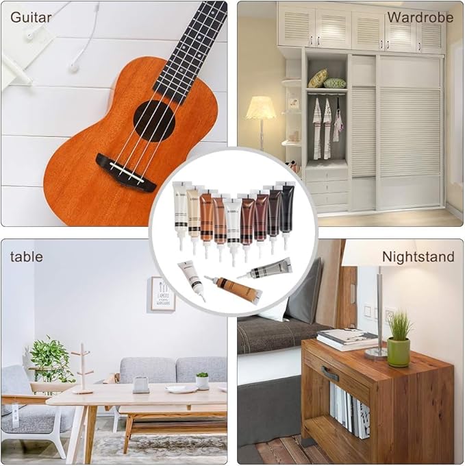 SEISSO Furniture Repair Kit, 12 Colors Wood Touch up Paint, Wood Stain, Wood Filles, Wood Paint Restore Any Wooden Floors, Cabinet, Tables, Carpenters, fix furniture Scratches, Cracks, Hole