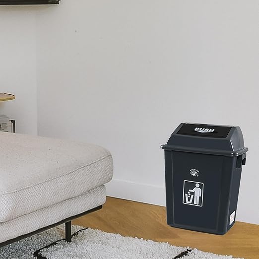 6 Gallon Plastic Swing Top TrashBin/Garbage Can, Lidded Wastebasket Trash Can for Kitchen, Garage, Office, Grey (4 Pack)