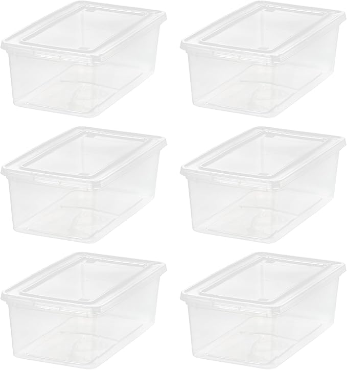 IRIS USA 6-Pack Storage Bins with Lids, 6 Quart, Shoe Boxes Clear Stackable Containers Organize Shoes Closet Shelves, Classroom Organization Teacher Tools, Game Storage - BPA-Free Plastic