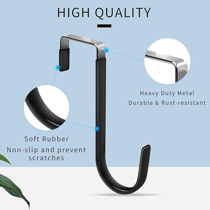 FYY Over the Door Hooks, 6 Pack Door Hangers Hooks with Rubber Prevent Scratches Heavy Duty Organizer Hooks for Living Room, Bathroom, Bedroom, Kitchen Hanging Clothes, Towels, Hats, Coats, Bags Black